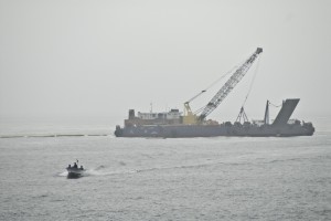 The dredging barge; photo by Alpha Newberry