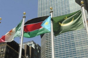 South Sudan flag flying in front of the UN headquarters