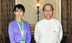 Aung San Suu Kyi and Myanmar President Thein Sein.