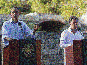 Presidents Obama and Juan Manuel Santos at Cartagena.