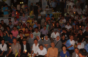 7/27 rally for peace in Seoul. Kang Jeong-Koo is seated in the bottom row, third from the right.