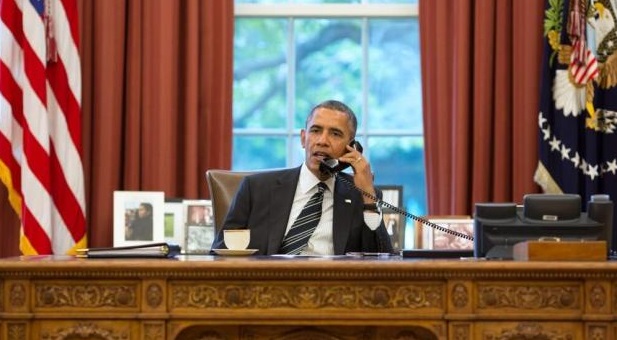 President Obama speaking with Iran’s President Hassan Rouhani. Official White House photo by Pete Souza