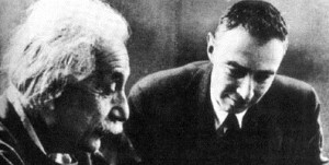 Albert Einstein and Robert Oppenheimer, director of the Manhattan Project. Courtesy Wikimedia Commons