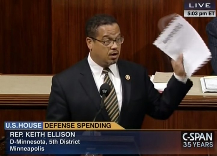 Rep Keith Ellison presents amendment to Congress on peace economy transitions, June 18 2014. (Photo: C-SPAN)