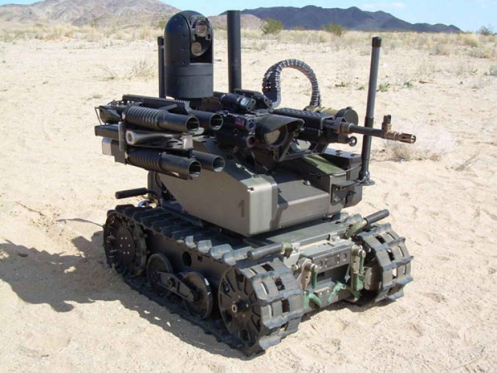 The use of robots in combat will be accompanied by a lengthy learning curve — and, likely, many civilian casualties. (Pictured: Modular Advanced Armed Robotic System (MAARS) / popsci.com) 
