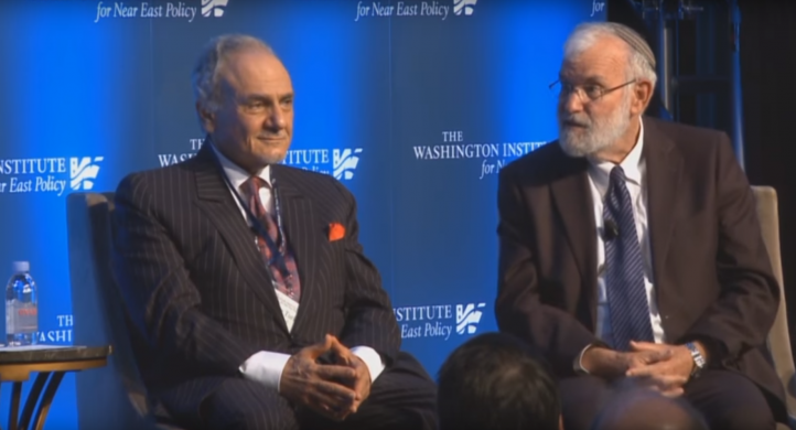 Former Saudi intelligence chief Prince Turki bin Faisal and retired Israeli Major General Yaakov Amidror together at a Washington event hosted by The Washington Institute for Near East Policy. (Photo: Youtube).