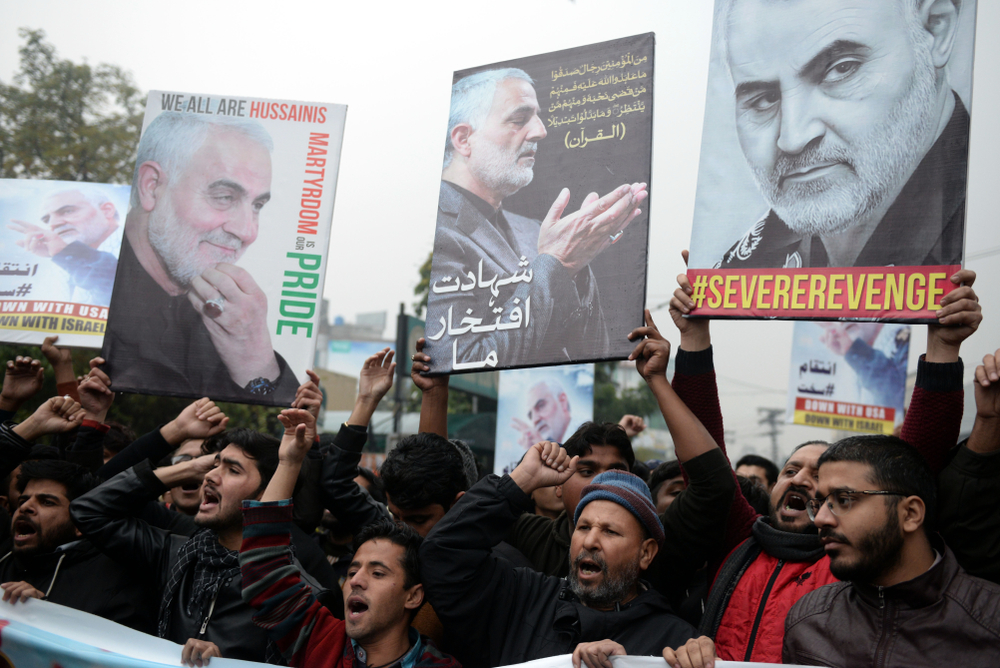 Demonstrators in Lahore, Pakistan protest the U.S. assassination of Iranian General Qassem Soleimani. 
