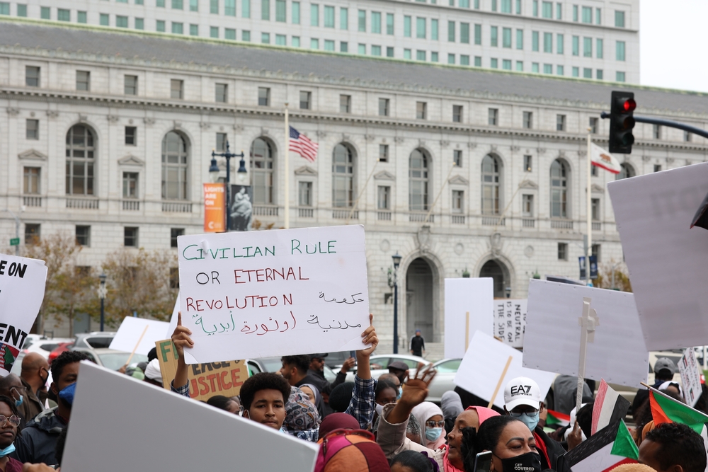 Sudanese Americans in San Francisco protest Sudan's military takeover in October 2021 (Shutterstock)