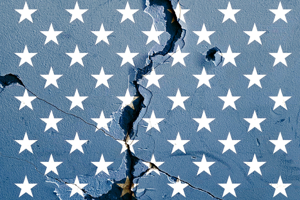 A cracked inset of the American flag (Shutterstock)