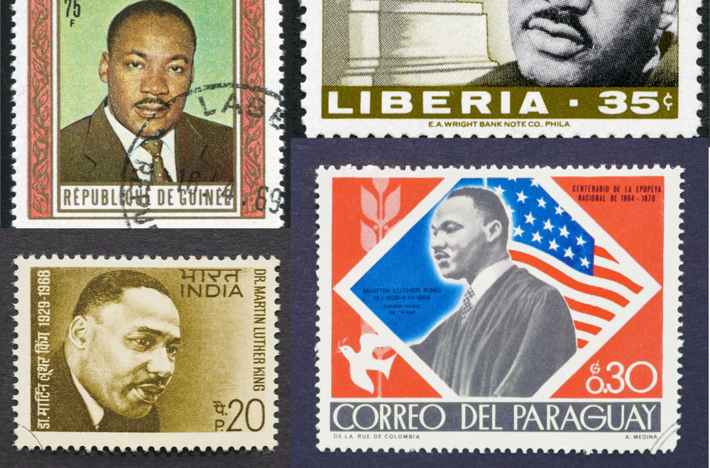 A small sampling of international stamps commemorating Martin Luther King, Jr. (Shutterstock)