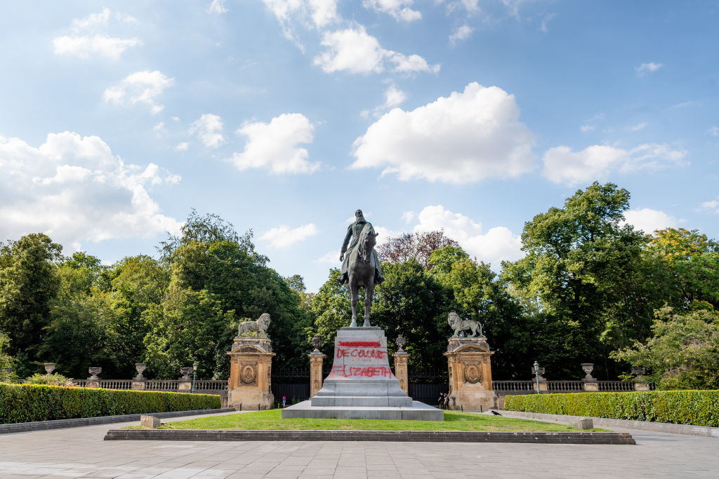 A statue of King Leopold II in Brussels, marked "Decolonize" (Shutterstock)