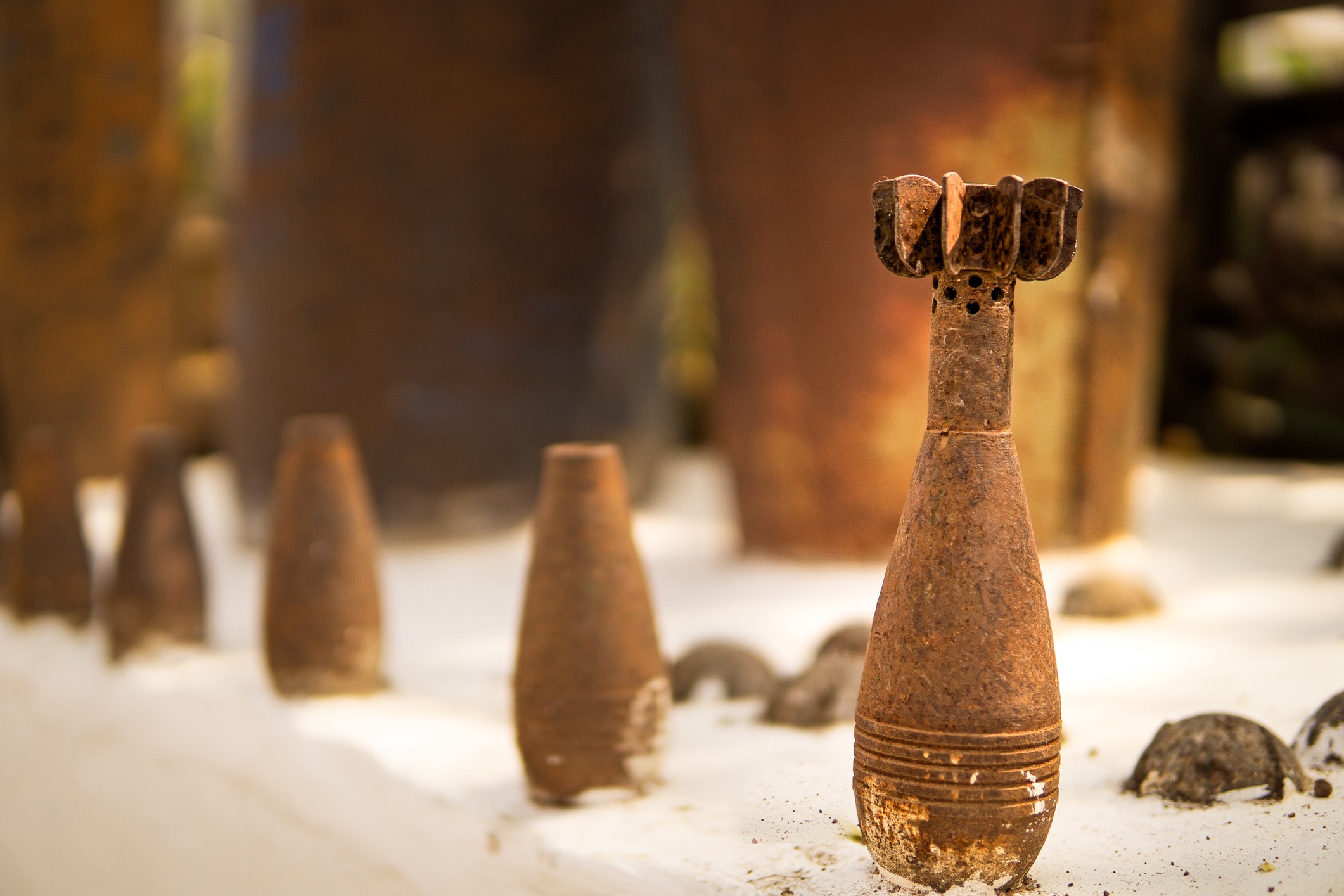 Unexploded ordnance from cluster bombs on display in Laos. (Getty)